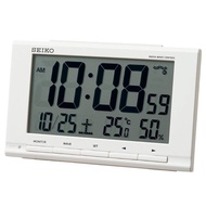Seiko Clock Desktop clock White Body size: 9.1×14.8×4.7cm Alarm clock Radio wave Digital Calendar Temperature Humidity Display SQ789W