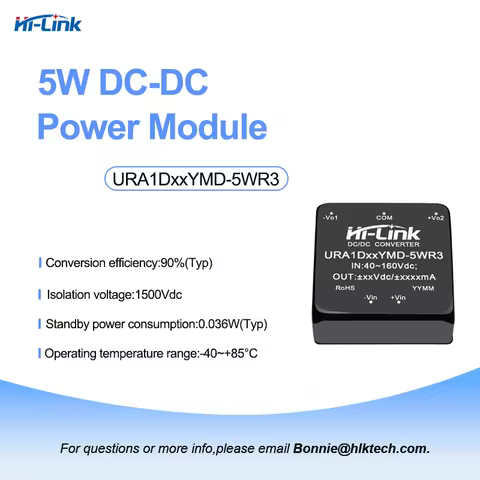 5W 110Vdc to 3.3V/5V/9V/12V/15V/24V URA1D05YMD-5WR3 URA1D12YMD-5WR3 DC-DC Power Supply Module 40~160