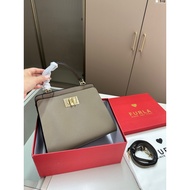 FURLA101 Gray Elegant Lock Handbag
