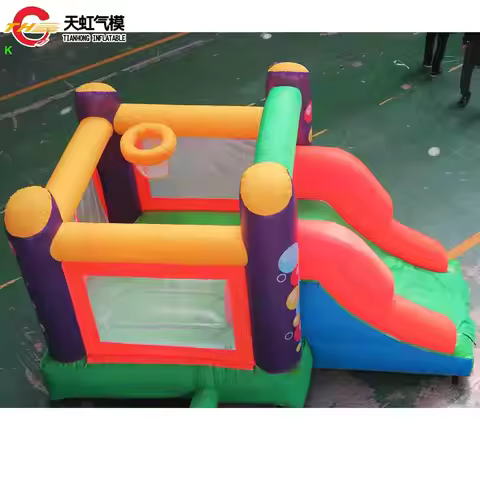3.5x2m Small Inflatable Castle with Basketball Hoop and Slide Indoor Air Bounce House PVC Durable Tr