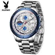 【ของแท้ 100%】PLAYBOY นาฬิกาข้อมือชาย กันน้ำลึก 30 เมตร สแตนเลสสตีล ปฏิทินแฟชั่น นาฬิกาควอตซ์ หน้าปัด