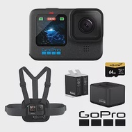 【GoPro】HERO 12 玩樂續航套組 (HERO12單機+胸前綁帶+Enduro雙座充+雙電池+64G記憶卡) 正成公司貨