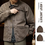 Wuluwear American Heavy Attelo Wash Fading Jacket Men Multi-pocket Retro Loose Brown Detroit Jacket