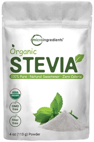Pure Organic Stevia Powder, 4 Ounces, 706 Serving, Highest Grade Stevia Green Leaf Extract Reb-A, Re
