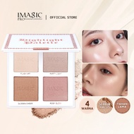 IMAGIC 4 Colors Highlighter Powder Palette Shimmer Brighten Face Contouring Highlight Champagne Gold