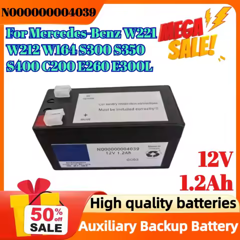 12V 1.2Ah N000000004039 Auxiliary Backup Battery for Mercedes-Benz W221 W212 W164 S300 S350 S400 C20