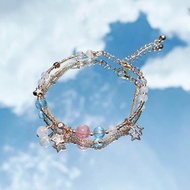 粉晶 海藍寶 月光石 14K包金 天然水晶 雙層手環