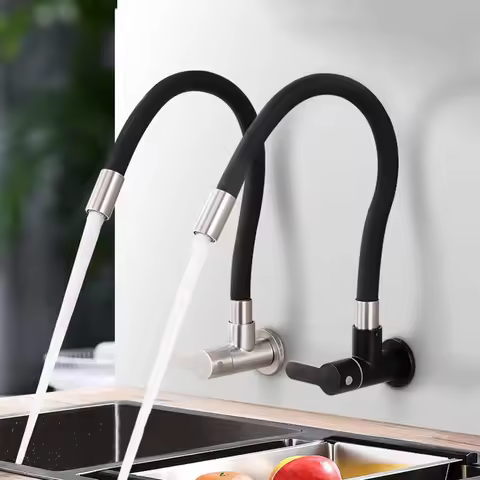 1PC SUS304 Stainless Steel Kitchen Faucet Universal Telescopic Tube Single Cold Tap Wall Mount Threa