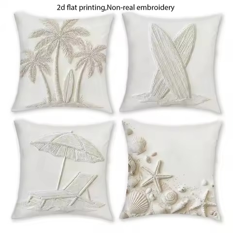 1/4pcs Coastal Beach Umbrella & Lounge Chair Embroidered Throw Pillow Cover Home farmhouse outdoor d