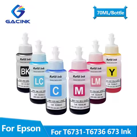 GACINK 664 673 T673 Refill Dye Ink For Epson Eco Tank L805 L850 L810 L800 L1800 Printer Refillable D