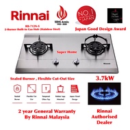 Rinnai Gas Hob 2-Burner Built-in Gas Hob (Stainless Steel) Rinnai RB-712N-S Gas Cooker Hob - Japan Good Design Award