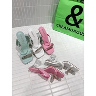 Made In Korea Gold Chain Shape Transparent Thick Heels Heel High 8CM Elegant Ladies Women's Shoes Ea