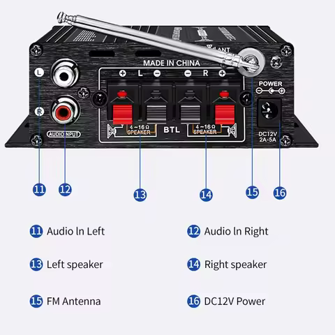New Digital Bluetooth Amplifier 12V Home Car 2 Channel HIFI Sound Speaker FM Receiver Audio Amplific
