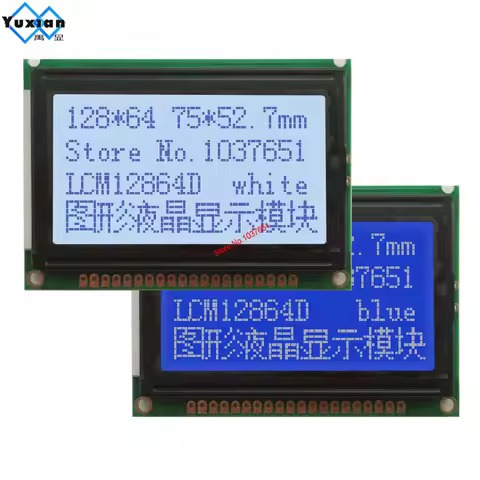 LCM12864D-V1.0 12864 blue 3.3v white lcd display 75x52.7cm 5v S6B0107 half or full hole instead WG12