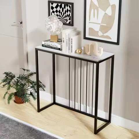 LUVODI Rectangle Console Entry Table Storage Accent Table Behind Sofa for Entryway with Black Metal