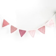 編織粉紅三角旗 (派對/露營/野餐/生日佈置裝飾) 掛旗 掛飾 吊旗