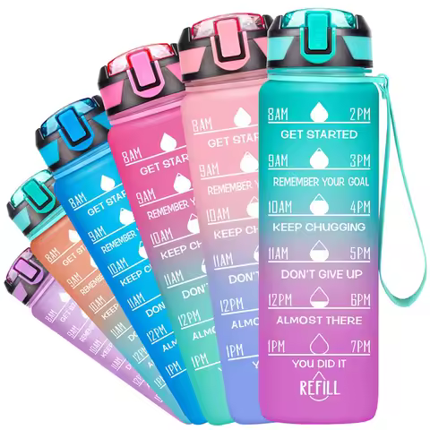 1Liter Portable Water Bottle with Straw Motivational Sports Water Bottle Leakproof Bottles Drinking