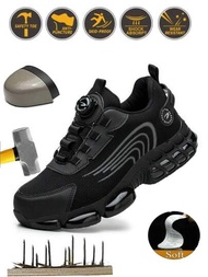 男鞋黑色夏季防滑工作鞋,旋轉鈕扣設計,安全鞋