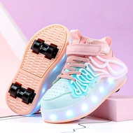 เด็ก High-Top Glowing เด็กรองเท้าสี่ล้อที่มองไม่เห็น Roller Skates กีฬารองเท้าสําหรับหญิงที่มีล้อ