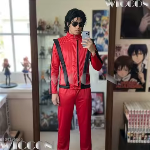 Mael Jackson Thriller Red Leather Unisex Adult Stage Show Ready Stock Cosplay Costume Party Hallowee