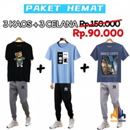 90 THOUSAND SAVING PACKAGE GET 3 T-SHIRTS AND 3 NY JOGER PANTS T-Shirt Set Pants Set Men Set