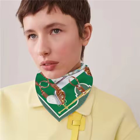53CM Twill Silk Women Horse Double Printed Two Side Square Scarves Wraps Curled Echarpes Foulards Fe