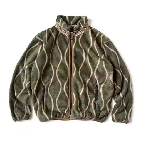 25AW KAPITAL Hirata and Hongri Tangcao Fleece Wavy Striped Fleece Zipper Jacket for Men New Japan St