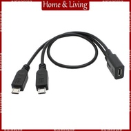 AOTO Micro USB Female to 2 Micro USB Male Splitter Cable Extension Wire 30cm 12inch