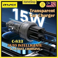 AWEI C-833 TRANSPARENT CAR CHARGER / AUTO INTELLIGENTE 3.1A FAST CHARGING / DUAL OUTPUT C833