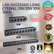 LED Recessed Grill Light Linear Long Eyeball Warmwhite 3000k Black 10W 20W 30W PRG-10 PRG-20 PRG-30