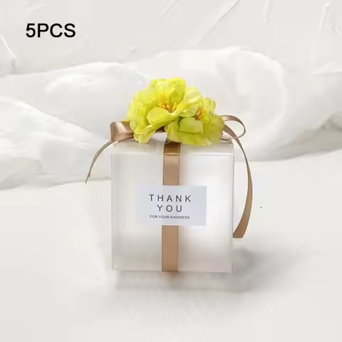 Transparent PVC Transparent Gift Box Square Shape Matte Finish PVC Candy Box Flower Ribbon Wedding S