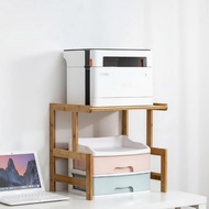 Wooden Printer Stand 2-Tier Desktop Organizer Space-Saving Storage Rack for Office Desk Multifunctio