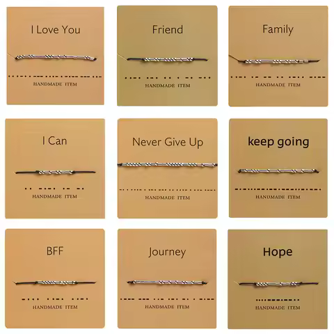 Handmade Morse Code Beads Adjustable Black String Bracelet With I Love You Lettering Cardboard Creat