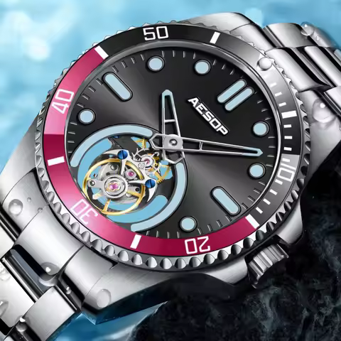 AESOP Luxury Men's Watch Tourbillon Mechanical Wristwatch Stainless Steel 5Bar Waterproof Sapphire L