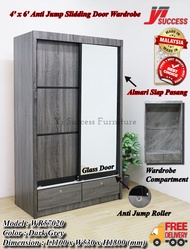 Yi Success 4ft x 6ft Anti Jump Sliding Door Wardrobe (Siap Pasang) / 4 Kaki Almari Baju Sliding Door