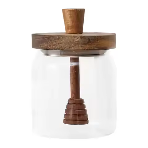 Glass Honey Jar with Dipper Stick and Lid Cover 18oz Wide Mouth Honey Container Glass Honey Pot Cont