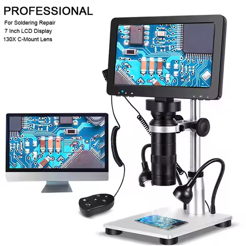 7 Inch LCD Display 130X Zoom C-Mount Lens USB Digital Microscope Electronic Video Microscope Camera 