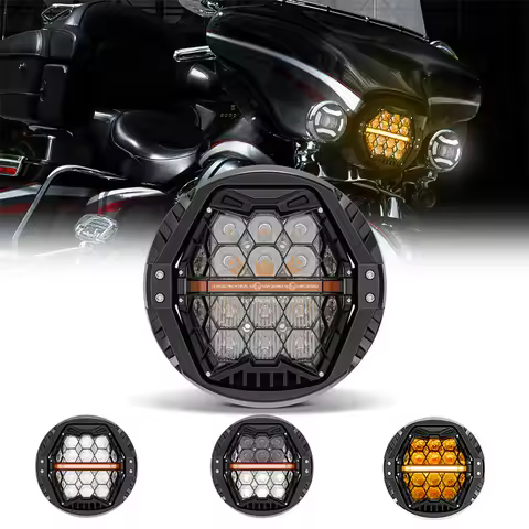 7 Inch Motorcycle Led Headlight Emark Halo DRL Lamp Hi/Low Beam for Yamaha Harley Road King Honda 7"