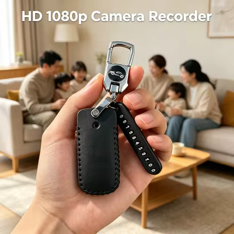 HD 1080P Mini Thumb Cam with Keychain Leather Cover Body Recorder, Long Standby, Memory Card Support