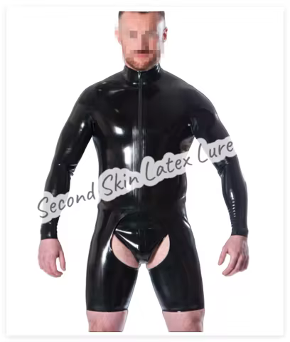 Men's Classic Long sleeves Rubber Cycle Chaps Suit crotch & ass access Front zip (without panties)