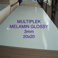 Triplek/Multiplek melamin putih glossy 3mm (20x20)cm, melamin plywood
