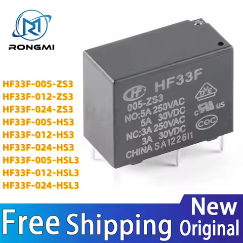 10Pcs/lot Relays 5V 12V 24VDC HF33F -005 012 024 -HS3 HSL3 4Pin / ZS3 5Pin 5A 250VAC JZC-33F-005-HS3