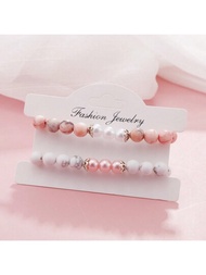 2PCS de pulseras elásticas exquisitas de perlas artificiales y piedras naturales - Regalos para parejas, amigos, novias, hermanas, madres - Joyería para el uso diario