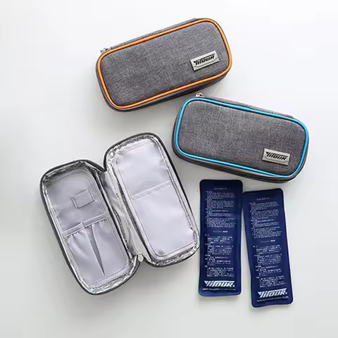 Portable Insulin Cooler Bag with 2 Ice Bags Outdoor Travel Waterproof Aluminum Foil Insulated Diabet