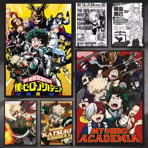 B-Bakugo Katsuki mMy Hero Academias Poster Versatile HD Waterproof Wall Art Self-Adhesive Decor for 