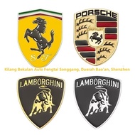 Sesuai untuk Kereta Ferrari Porsche Lamborghini Abarth Logo Kereta Logam 3D Hiasan Pelekat Kereta WN
