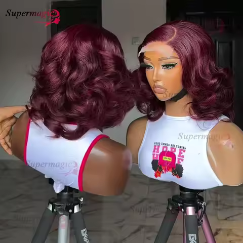 100% Raw Indian Virgin Hair Bouncy Wave 4x4 HD Lace Closure Wigs Wear and Go Ombre Burdungy 99j Loos