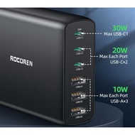 Rocoren GAN 100W USB C Charger Multi Port 100W, PD3.0 QC4.0 PPS Fast Charge 6-Ports Desktop Charging