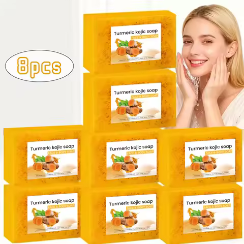 8Psc Turmeric Lemon Koji Acid Soap, Family Soap, Three-in-One Effect, Gentle Cleansing and Makeup