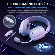 Attack Shark L80PRO Multi‑Mode Gaming Headphones 2.4G BT5.3 3.5mm Wired 20ms Low Latency 40mm Hi‑Fi 